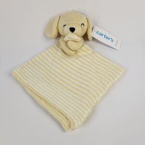 2022 Carters Knit Puppy Dog Lovey Yellow White Striped Baby Security Blanket 14"